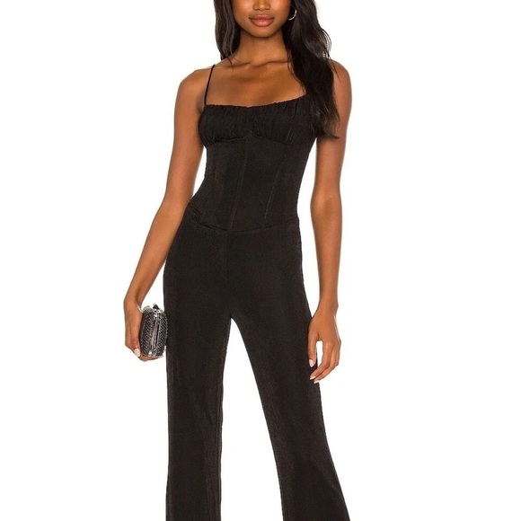 NWT MISHA black Florina glitter corset bustier sleeveless pantsuit jumpsuit